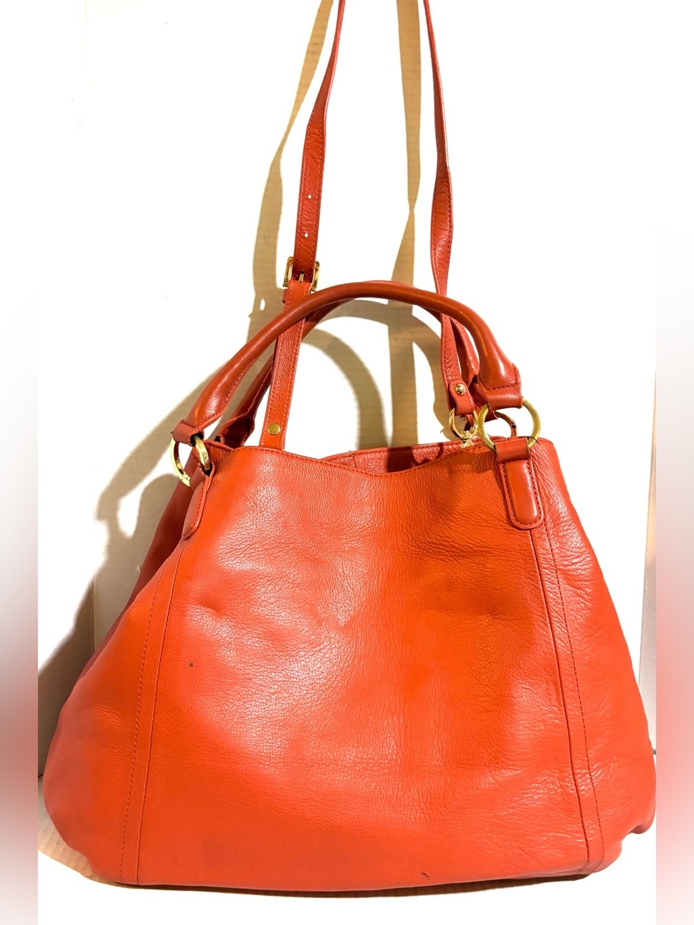Classic Orange pebbled Leather Tote Bag - Unbranded